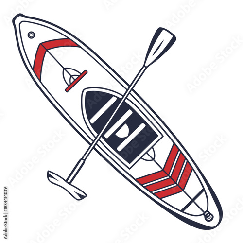 Top View of a Stand- Up Paddleboard with Paddle Keywords: stand up paddleboard, SUP, paddle