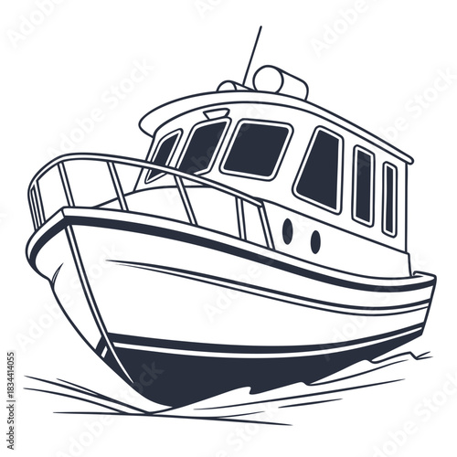 Outline drawing of a motorboat cutting through water vessel watercraft