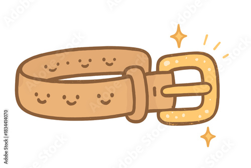 Cheerful Belt Design. A cheerful belt with tiny smiling loops and sparkling buckle, soft rounded doodle forms, pastel brown and