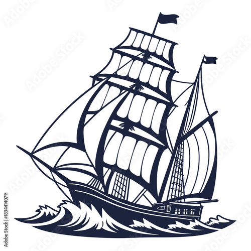 Tall Ship Sailing Through Rough Waves sailing ship sailboat
