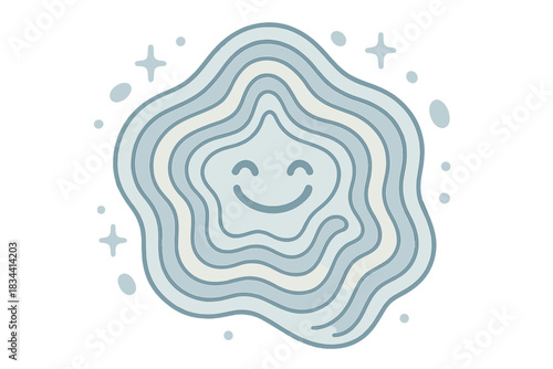 Cheerful Topographic Map. A cheerful topographic map with smiling contour lines tracing the shape of "melancholy," tiny sparkles
