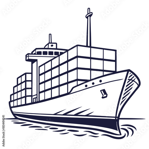 Cargo Ship Loaded With Containers Sailing On Water container ship freighter