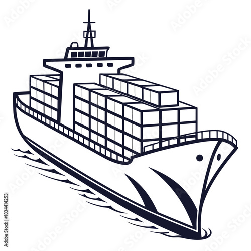 Illustration of a cargo container ship sailing on stylized waves cargo ship freight ship