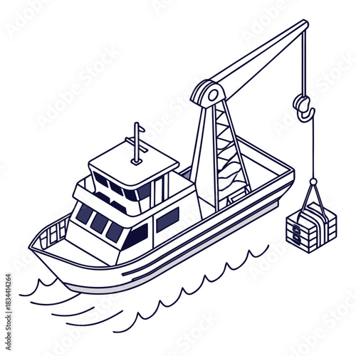 Crane Ship Lifting Cargo Over Water Illustration barge vessel