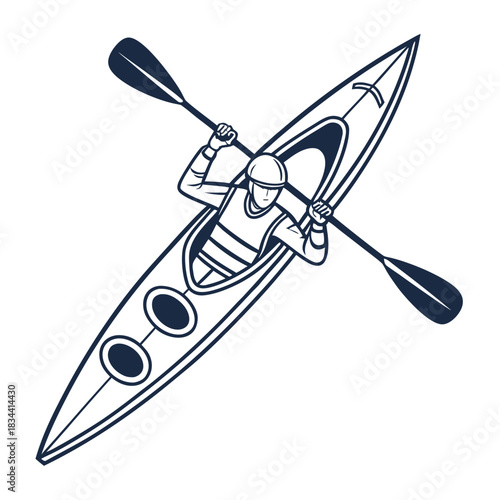 Top View of Kayaker Paddling a Kayak on White Background vector narrow