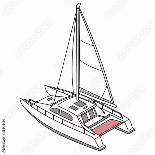 Sailing Catamaran with Sails Up and Deck Seating sailboat yacht