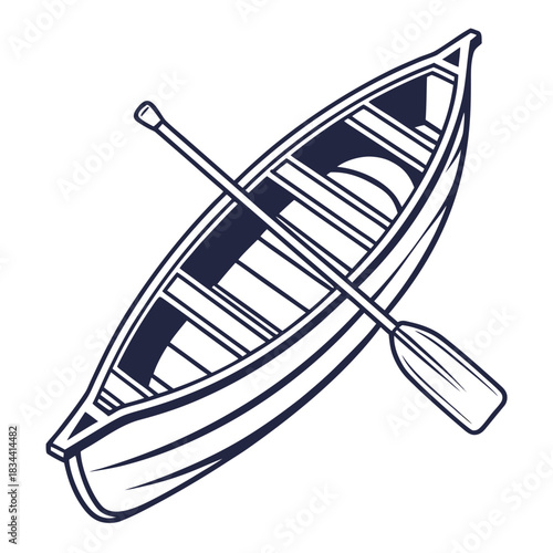 Canoe with a single paddle inside on white background boat watercraft