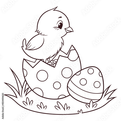 Chick Hatching from a Polka Dot Egg with Another Egg Outline chicken broken egg