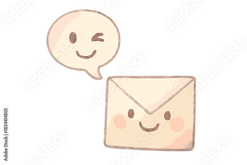 Winking Speech Bubble. A winking speech bubble floating above a happy letter, gentle pastel accents, No text, No labels, isolated