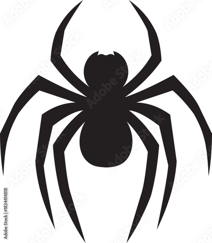 Spider silhouettes vector icon. Scary spider species and poses. Creepy arachnid icon for Halloween design. Black insect illustration isolated on transparent background.
