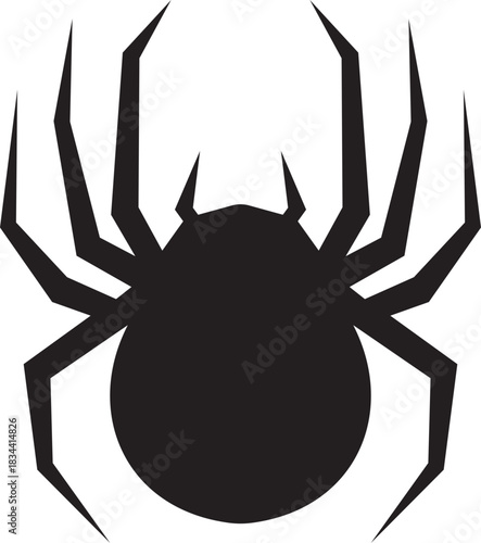 Spider silhouettes vector icon. Scary spider species and poses. Creepy arachnid icon for Halloween design. Black insect illustration isolated on transparent background.