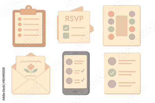 Party Planning Essentials. Isometric vector illustration set Party planning guest list and menu: clipboard with guest list names,