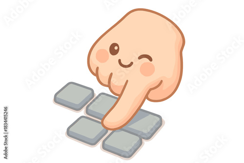 Winking Hand Navigating. A cute "keyboard navigation" hand with winking face pressing tab keys, soft harmonious pastel palette, No