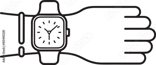 Smart watch line icon vector illustration. Hand drawn outline wearable wrist watch bracelet with wristband and tracker monitoring quality of sleep and relax. one line Icon drawing