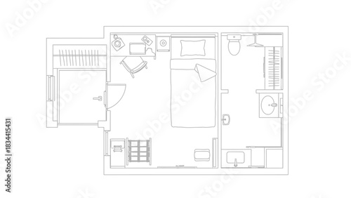 Floor plan of a studio apartment layout blueprint