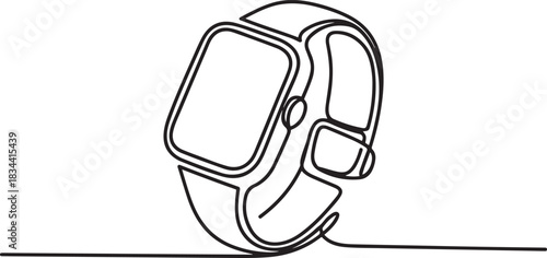 Smart watch line icon vector illustration. Hand drawn outline wearable wrist watch bracelet with wristband and tracker monitoring quality of sleep and relax. one line Icon drawing