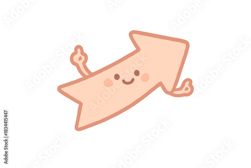 Cheerful Momentum Arrow. A tiny "momentum" arrow with a happy face showing team spirit, cozy pastel doodle colors, No text, No
