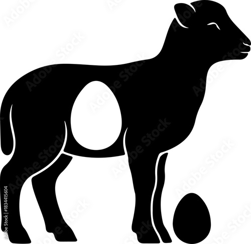Lamb with Egg Silhouette Easter Symbolism of New Life and Spring Celebration