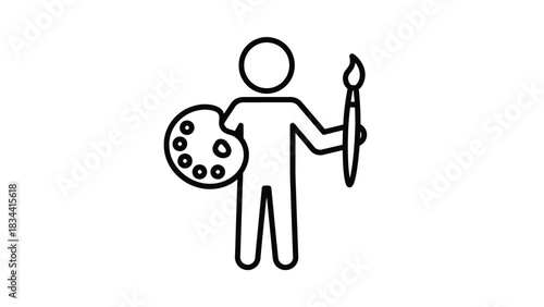 Artist holding palette and paintbrush painting