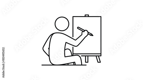 Artist painting on a canvas icon drawing easel