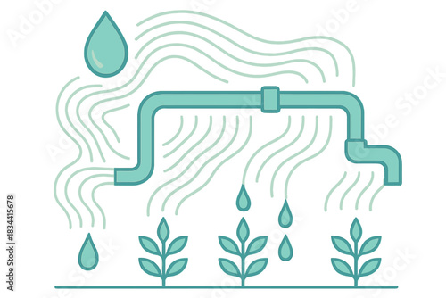 Efficient Water Conservation. a water conservation system displaying gentle droplet flow lines optimizing irrigation routes, aqua