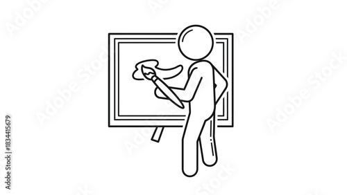 Artist painting on canvas icon easel brush