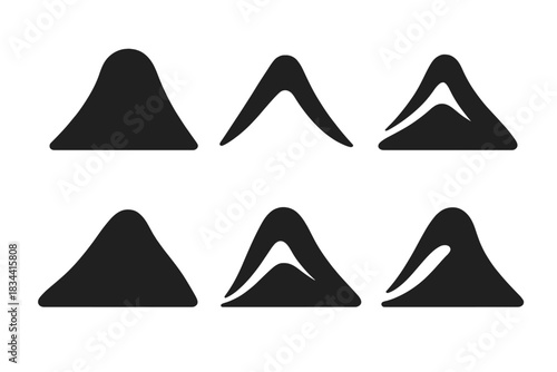 Abstract Peak Icons. Solid style icons of abstract peak frameworks: rounded top, soft apex, curved summit, gentle crest, embracing