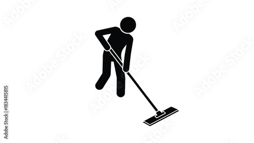 Black Silhouette Icon Of A Person Mopping The Floor Keywords: icon, silhouette, person, man