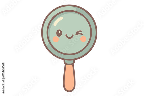 Winking Magnifying Glass. A cute "plagiarism detection" magnifying glass with a winking expression, soft harmonious pastel palette