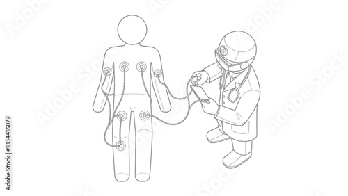 Doctor Attaching Electrodes To Patient For Medical Test