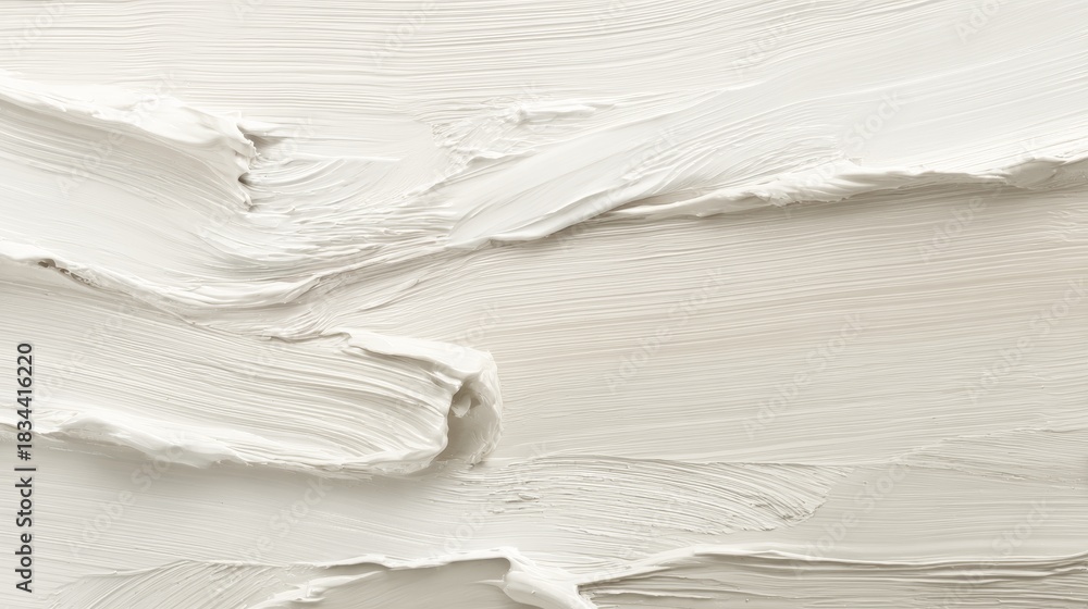 Naklejka premium Textured white paint strokes creating an abstract background with soft shadows and tactile details. A unique and artistic display for creativity and design. Shades of Cloud Dancer color