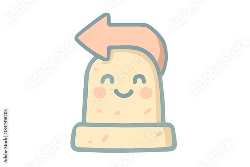Cheerful Waypoint Symbol. A tiny "traditional waypoint" carving symbol with a cheerful face, cozy pastel doodle colors, No text,