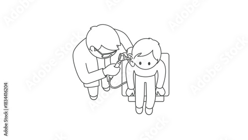 Doctor examining patient's ear with otoscope outline
