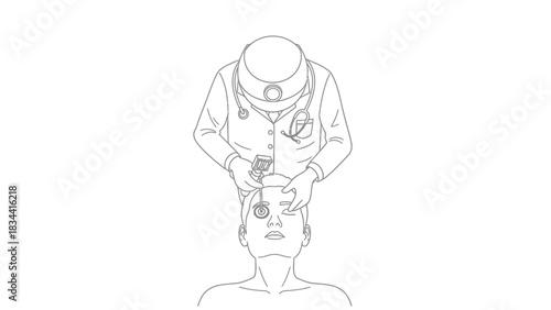 Doctor Examining Patient's Eye with Ophthalmoscope