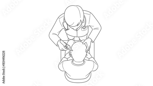 Doctor examining patient's head with syringe examination