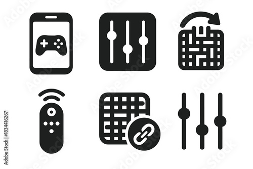 Digital Interface Icons. Solid style icons of digital interface with mood dyes: phone controller icon, slider app badge, smart