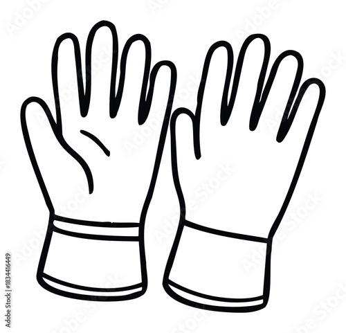 A simple black outline of two gloves, perfect for conveying protection, work, or outdoor themes in graphic presentations or projects.