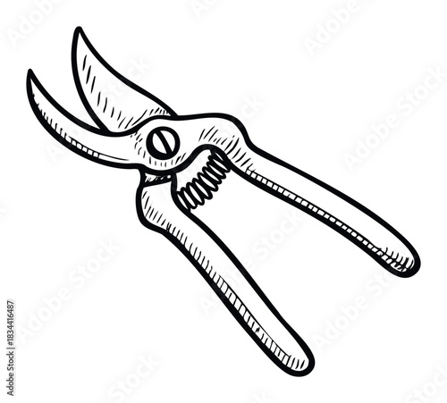 A sketch of pruning shears, ideal for illustrating gardening, DIY projects, or toolrelated themes.