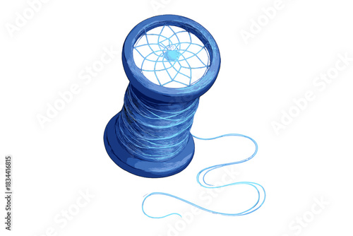 Luminous Dream Threads. a dream reel winding luminous threads of sleep, symbolizing lucid control, sky blue and violet palette, No