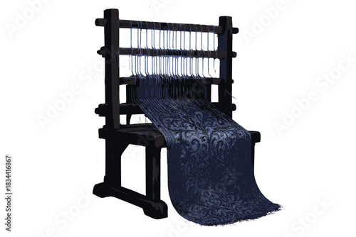 Mystical Twilight Loom. a mystical loom weaving intricate shadow patterns with glowing threads of twilight, indigo and silver