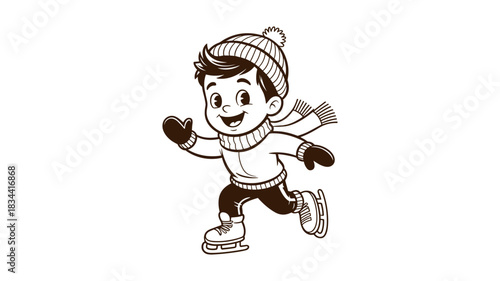 Happy boy ice skating in winter clothing