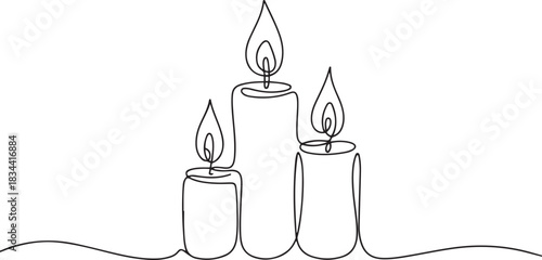 Continuous one Line Drawing Candles. Line Art of Candles. one line Icon drawing