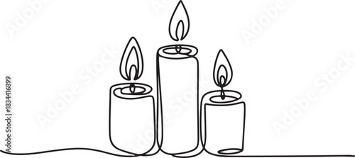 Continuous one Line Drawing Candles. Line Art of Candles. one line Icon drawing