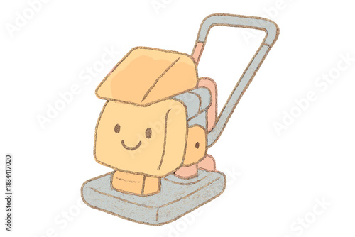 Cheerful Excavation Tool. A cheerful "destruction layer" excavation tool with a smiling face, soft pastel doodle style, No text,