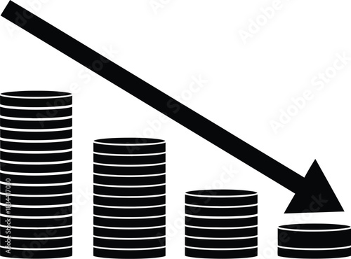 Financial loss illustration with decreasing coin stacks and downward arrow