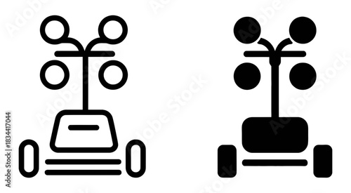 Anemometer and weather vane icon set, representing wind speed and direction measurement for meteorology and environmental monitoring, isolated on white.