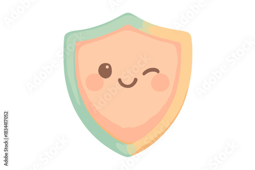 Winking Shield Charm. A cute "attention protection" shield with a winking expression, soft harmonious pastel palette, No text, No