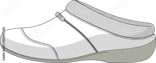 Shoe, slip-on, vector, illustration, sketch, outline, fashion, gear, durable, ergonomic, structured, silhouette, layout, design, protection, accessory, zipper, stitched, heel, rounded, textured
