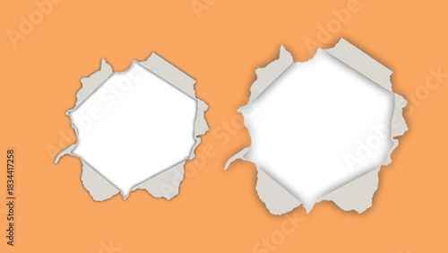 Torn paper with hole and rough edges