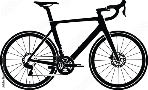 Sleek black road bike silhouette on white background for design projects